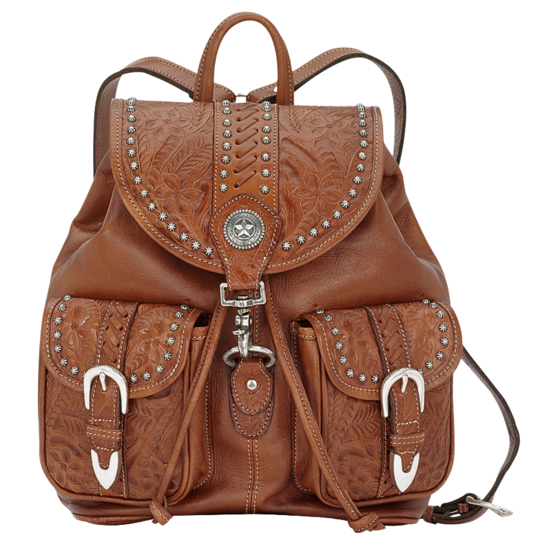Western style backpack Black Leather & Concho Cowhide Backpack | Your Western Decor main image 4
