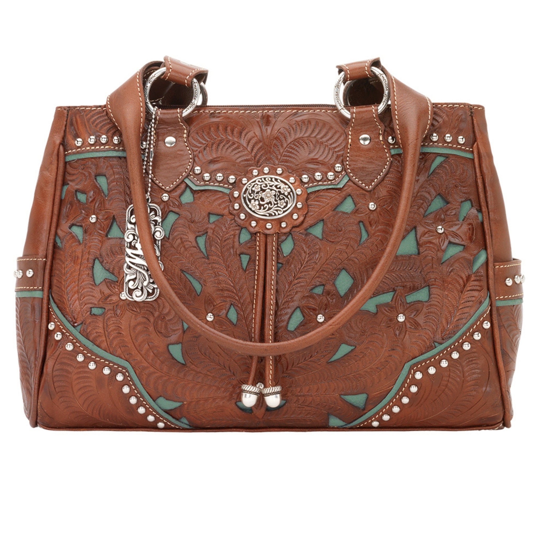 Lady Lace Hand Tooled Multi Compartment Organizer Tote - Hand