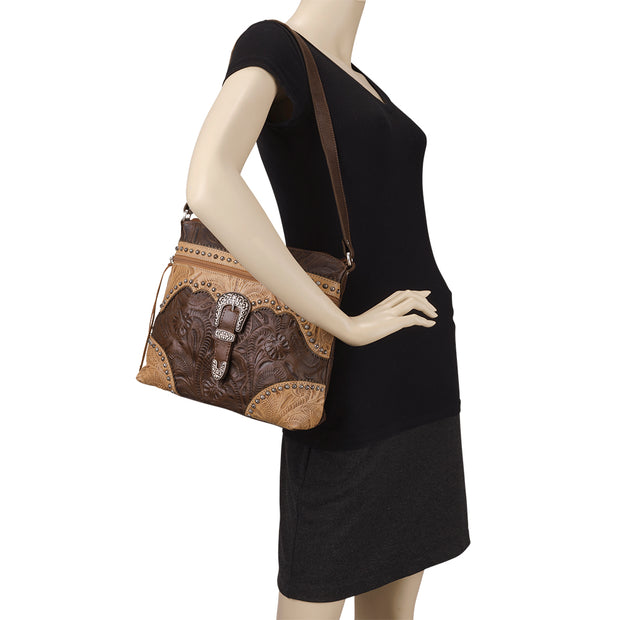 Saddle Ridge Zip-Top Shoulder Bag - Dark Brown