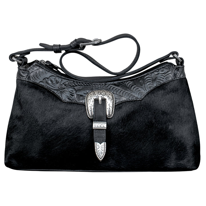 Cow Town shoulder bag in black with hair-on hide leather accents