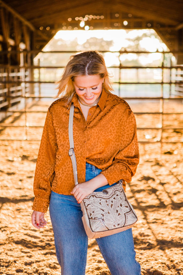 Inlay Eagle Zip-Top All Access Crossbody -Sand