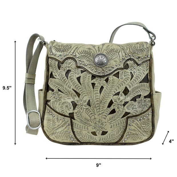 Inlay Eagle Zip-Top All Access Crossbody -Sand
