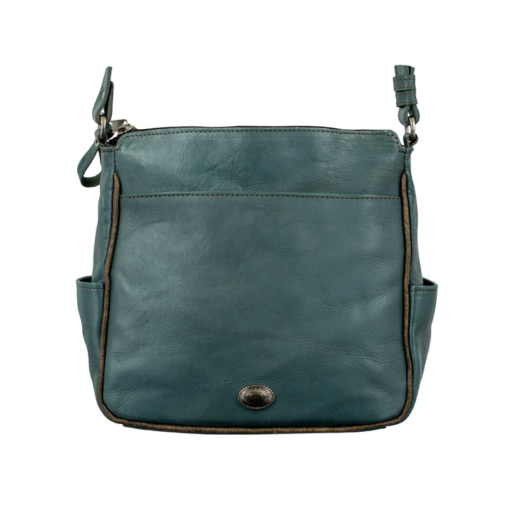 Back view of Inlay Eagle crossbody bag with slip pocket
