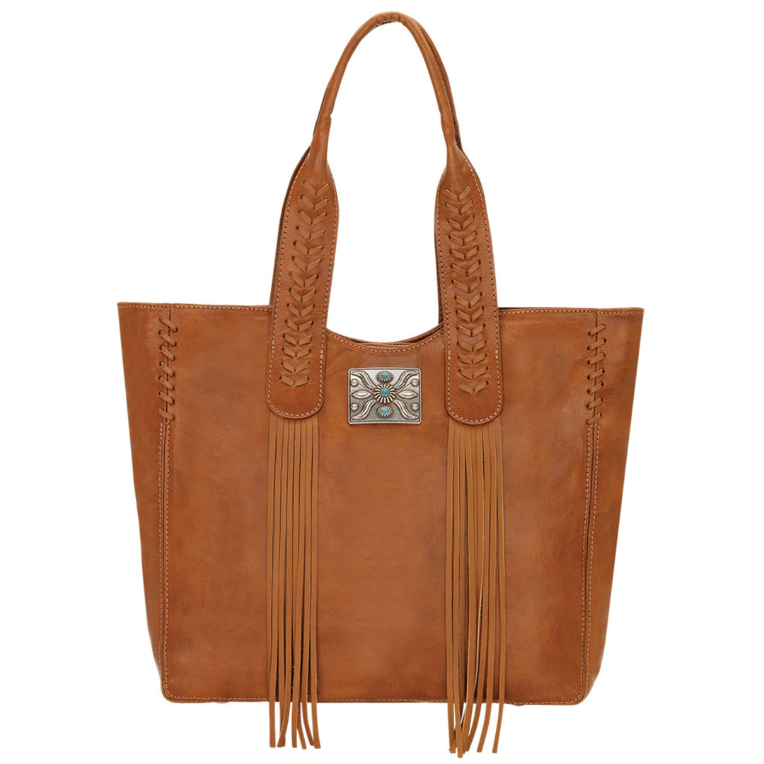 Mohave Canyon tote in natural tan with concho and leather fringe accents