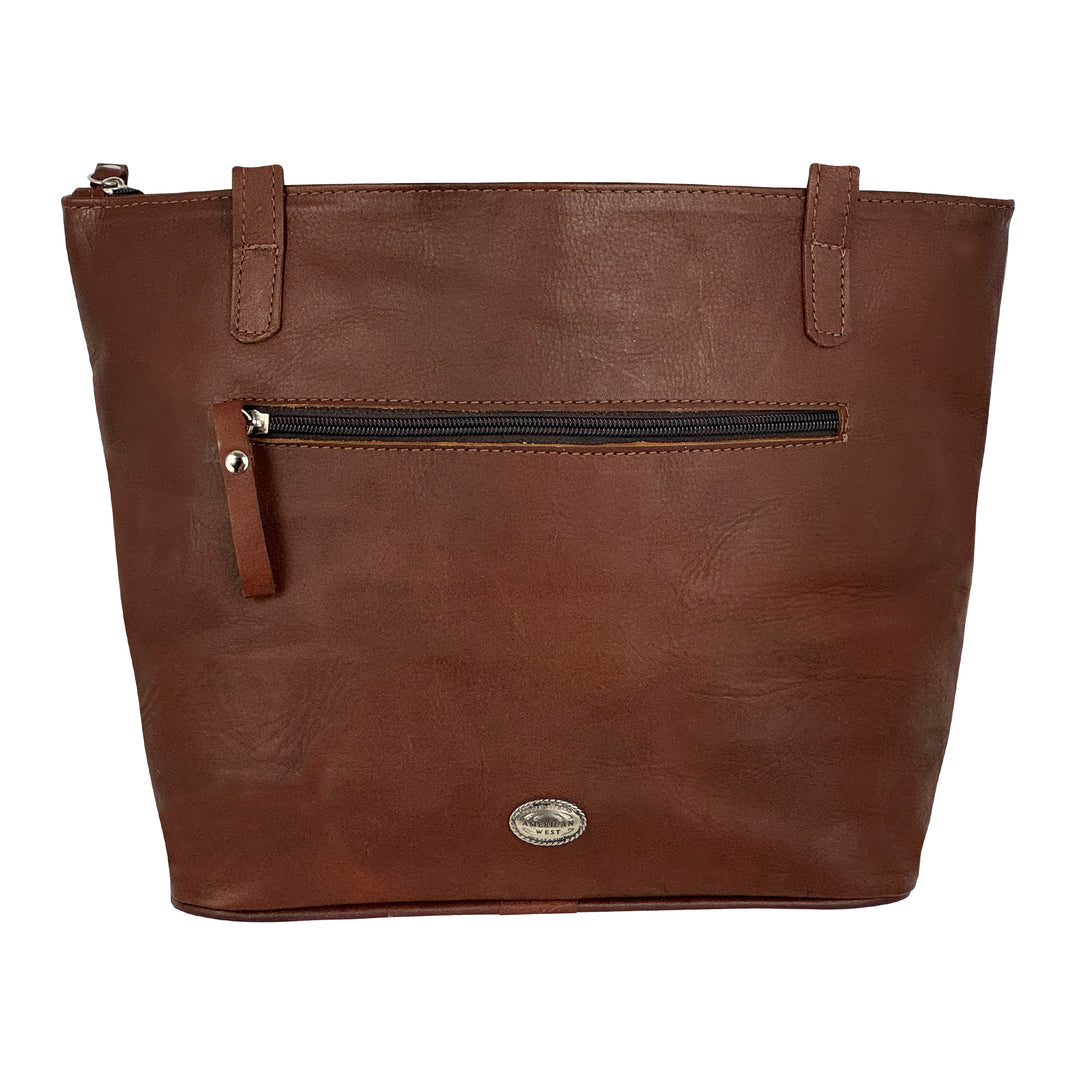 Back view of Maká Festive tote in brown