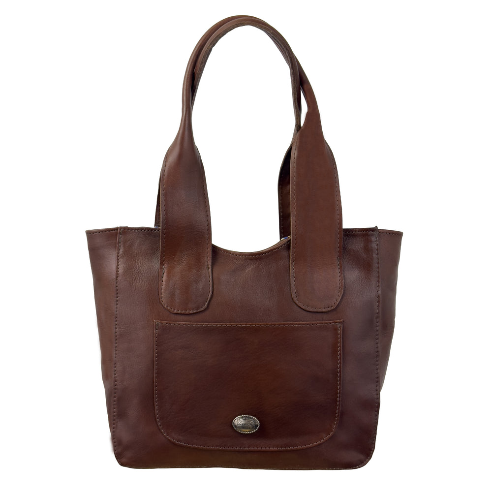 Back view of Maká Festive tote in brown 