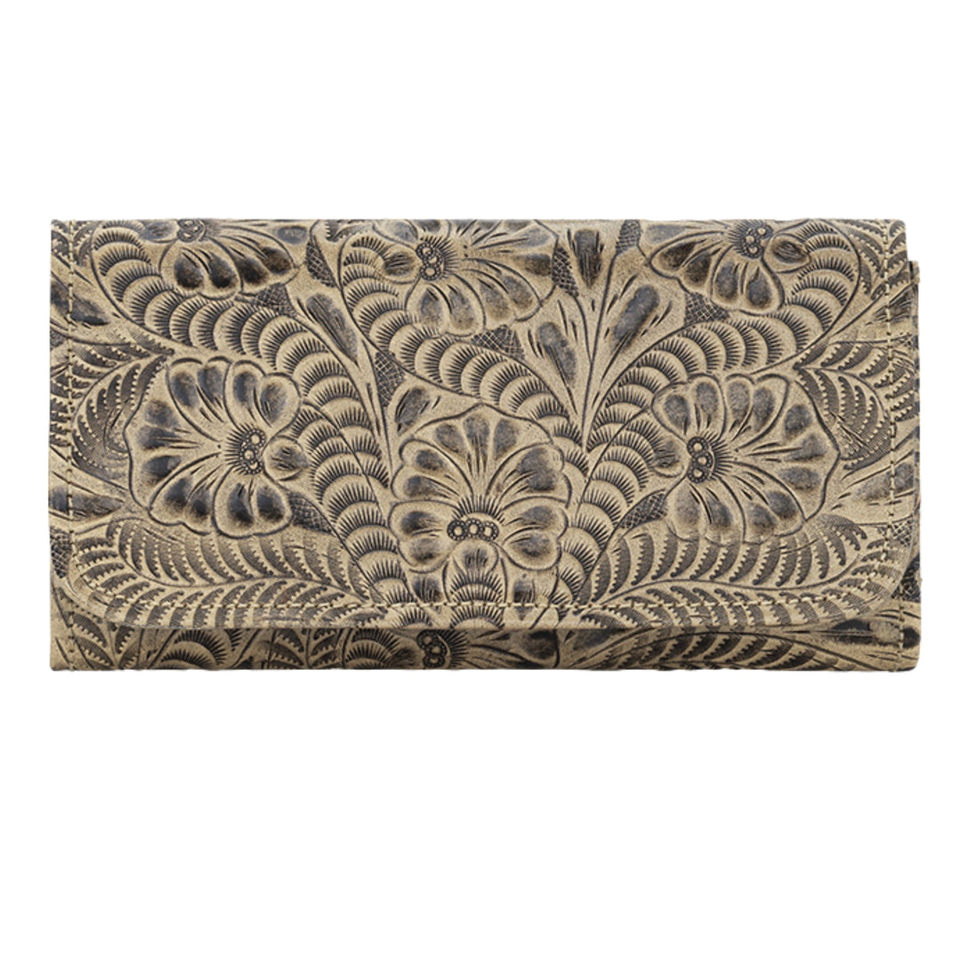 Ladies Tri-Fold Wallets - Hand Tooled Genuine Leather