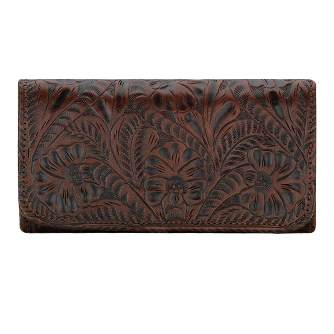 Ladies Tri-Fold Wallets - Hand Tooled Genuine Leather