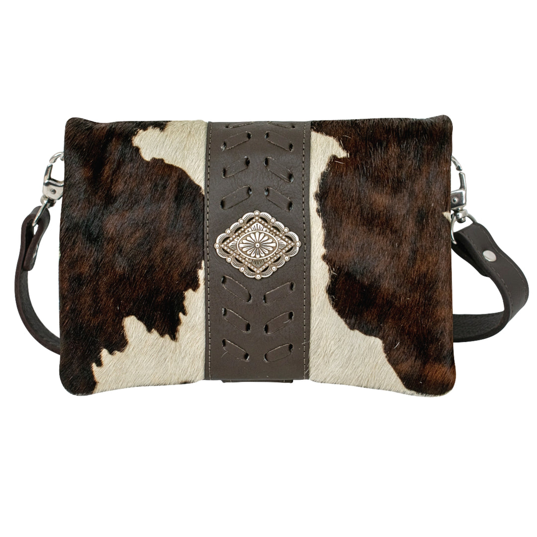 Grab and Go crossbody foldover wallet/crossbody in pony hair-on with hair-on hide leather accents and concho