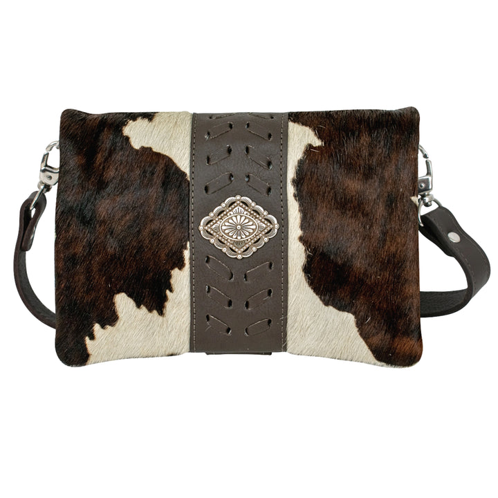 Grab and Go crossbody foldover wallet/crossbody in pony hair-on with hair-on hide leather accents and concho