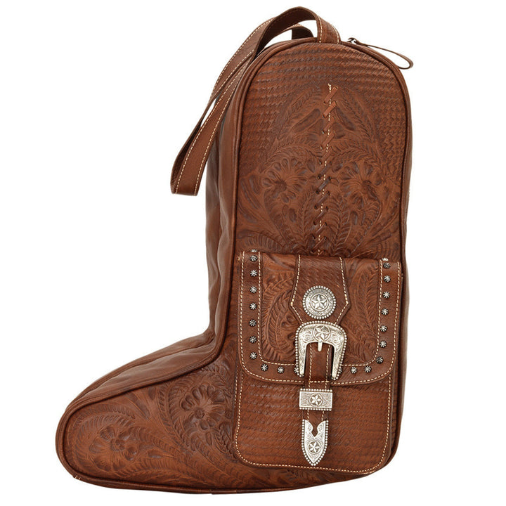 Retro Travel Boot Bag with 2 Individual Compartments – Hand Tooled Genuine Leather