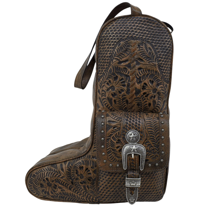 Retro Travel Boot Bag with 2 Individual Compartments – Hand Tooled Genuine Leather