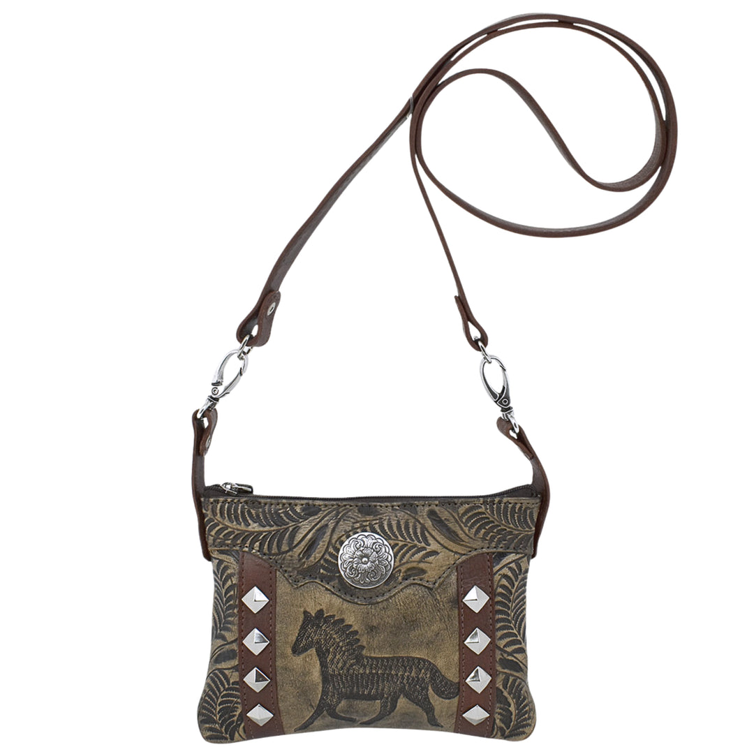 Hitchin’ Post Trail Rider Crossbody/Hip Bag - Hand Tooled Genuine Leather