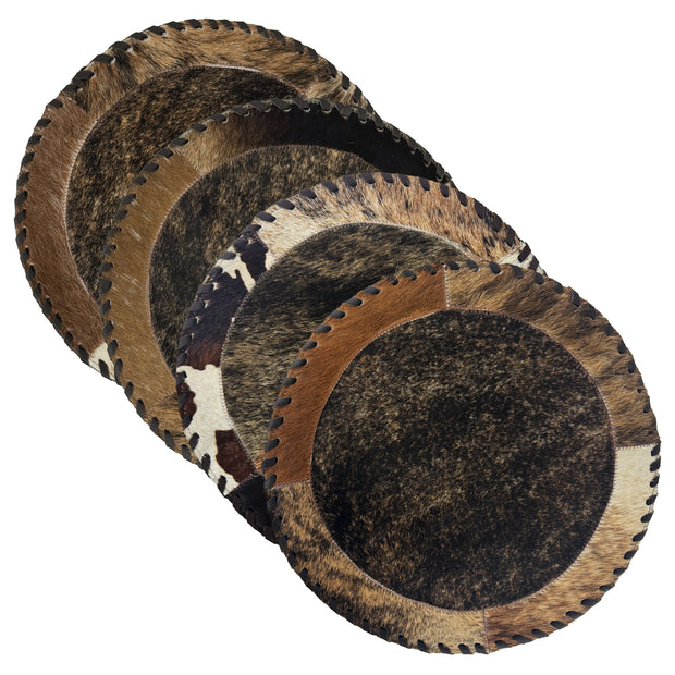 American West at Home Hair-On Hide 13" Round Placemat with Suede Backing - Brindle Center (Copy)