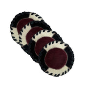 American West at Home Hair-On Hide 5" Round Coaster with Suede Backing - Crimson Center Color