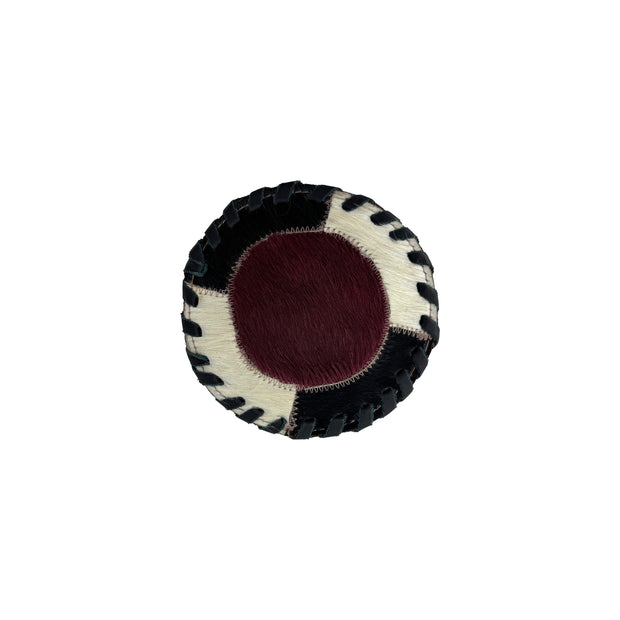 American West at Home Hair-On Hide 5" Round Coaster with Suede Backing - Crimson Center Color