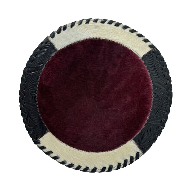 American West at Home Hair-On Hide 13" Round Placemat with Suede Backing - Crimson Center Color
