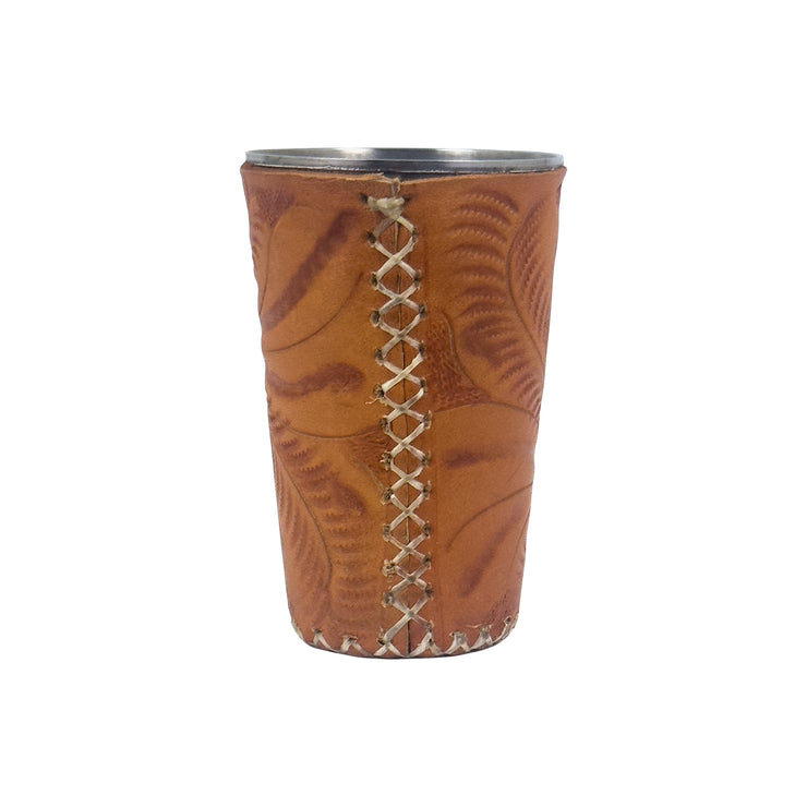 American West at Home Stainless Steel Cup with Tooled Leather