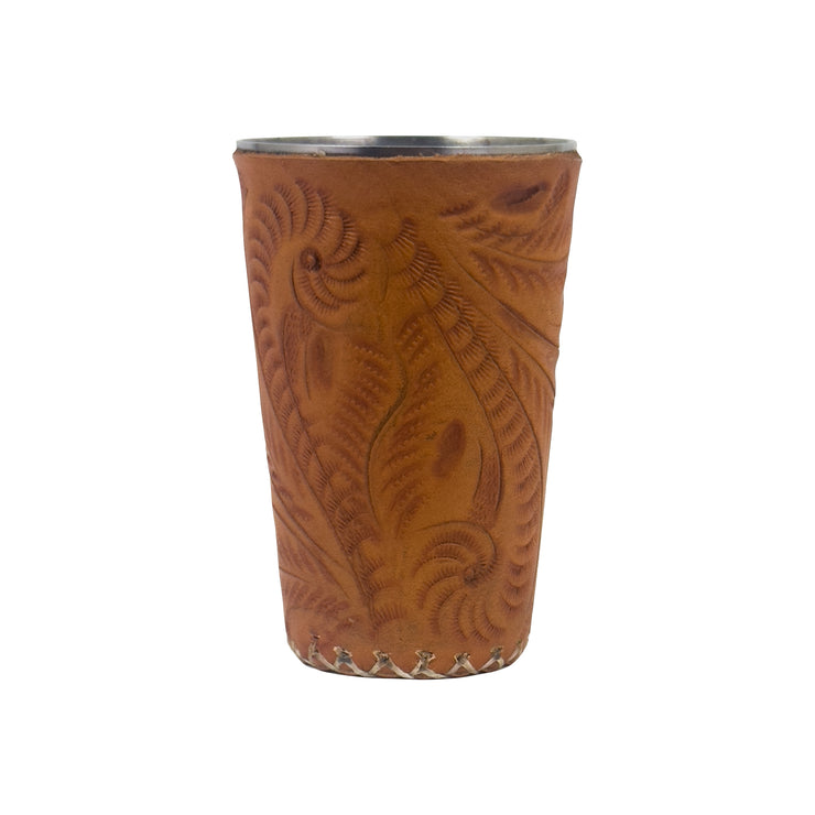American West at Home Stainless Steel Cup with Tooled Leather