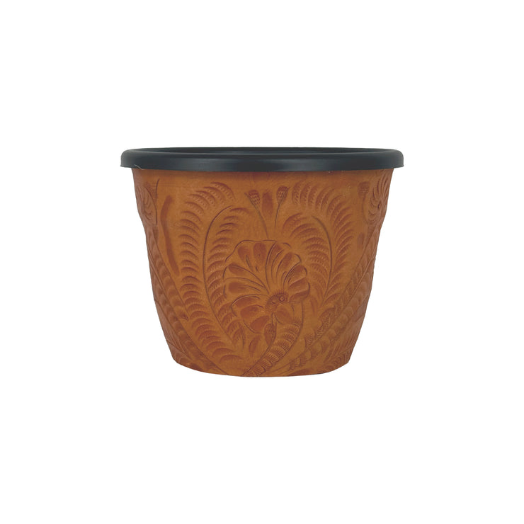 American West at Home 5.5" Round Planter with Tooled Leather - Small
