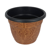American West at Home 10" Round Planter with Tooled Leather - Large