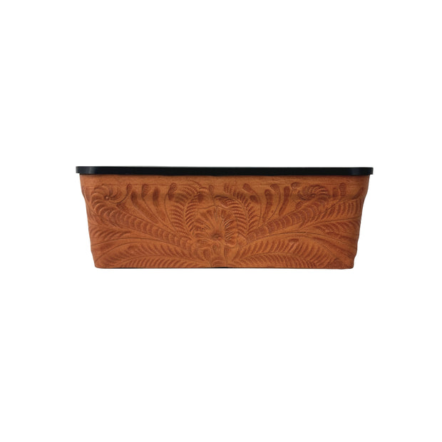 American West at Home 10" Rectangle Planter with Tooled Leather - Small