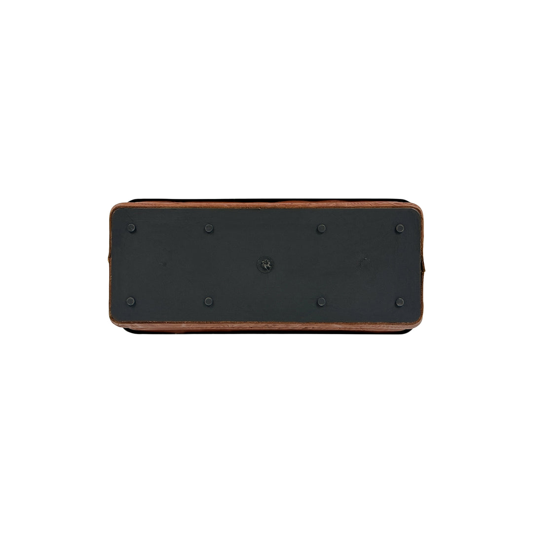 American West at Home Leather‑Accented 10" Rectangle Planter with Plastic Insert — Small, Hand‑Tooled Leather