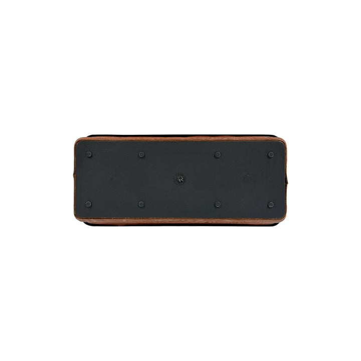 American West at Home Leather‑Accented 10" Rectangle Planter with Plastic Insert — Small, Hand‑Tooled Leather