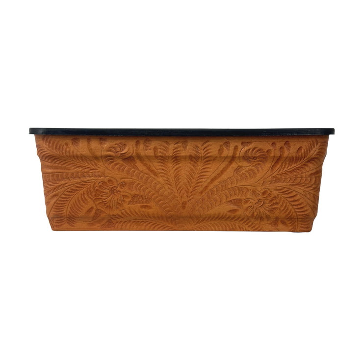 American West at Home 14" Rectangle Planter with Tooled Leather - Medium