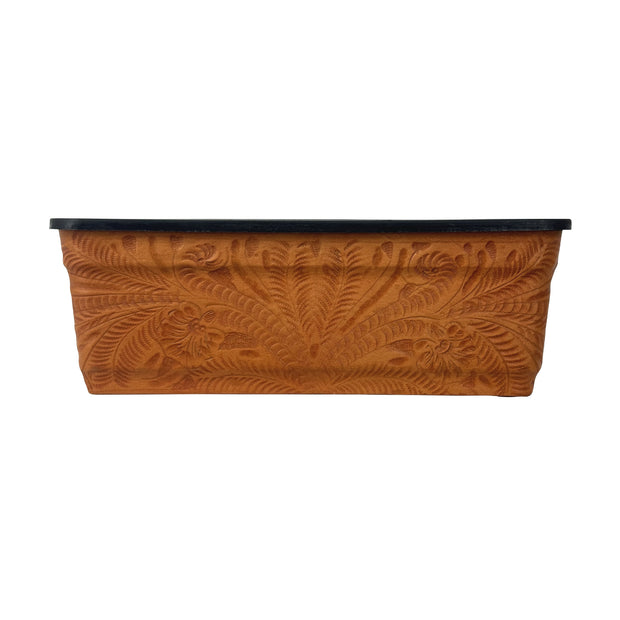 American West at Home 14" Rectangle Planter with Tooled Leather - Medium