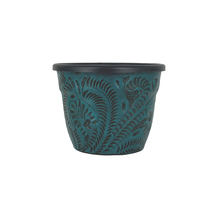 American West at Home 5.5" Round Planter with Tooled Leather - Small
