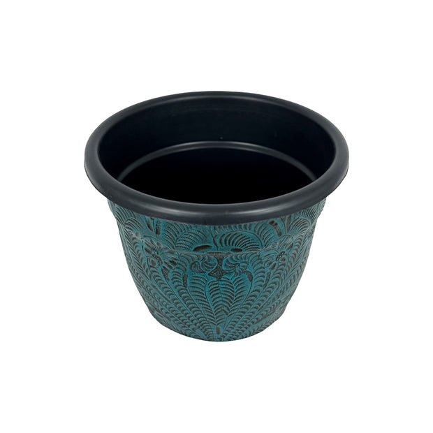American West at Home 6.5" Round Planter with Tooled Leather - Medium