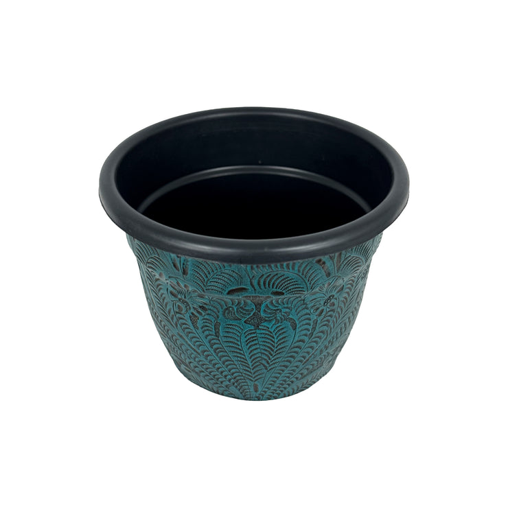 American West at Home 6.5" Round Planter with Tooled Leather - Medium