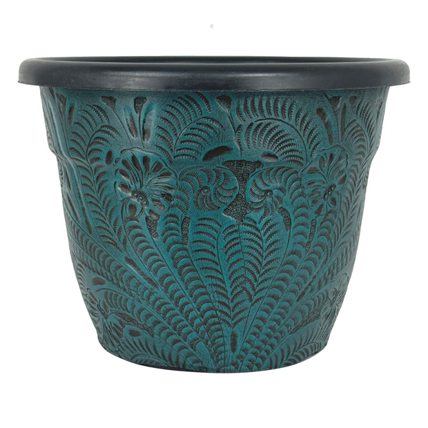 American West at Home 10" Round Planter with Tooled Leather - Large