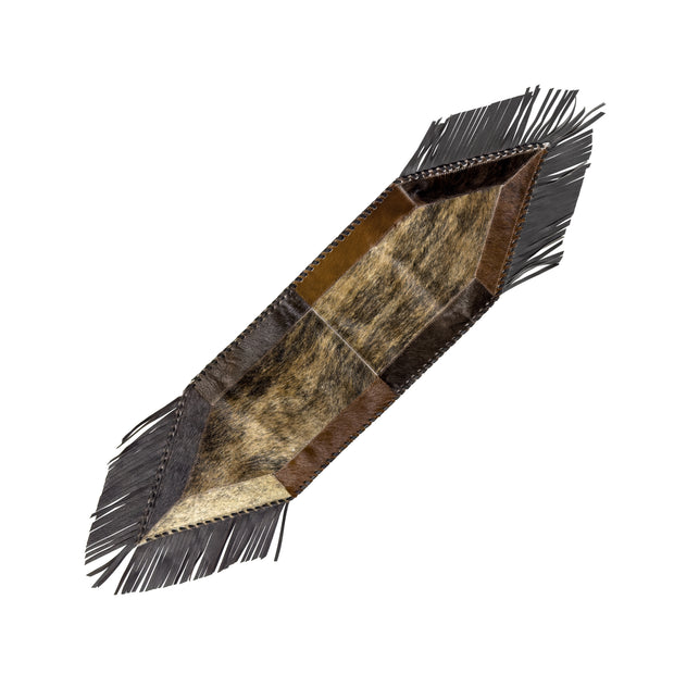 American West at Home 44" Hair-On Hide Table Runner with Leather Fringe and Suede Backing
