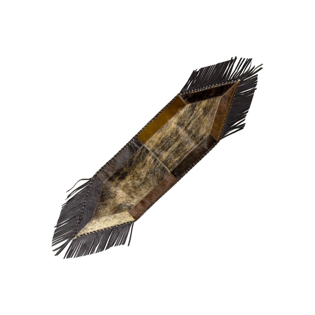 American West at Home 44" Hair-On Hide Table Runner with Leather Fringe and Suede Backing
