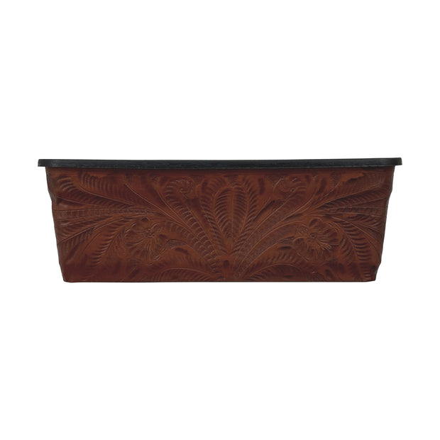 American West at Home 14" Rectangle Planter with Tooled Leather - Medium