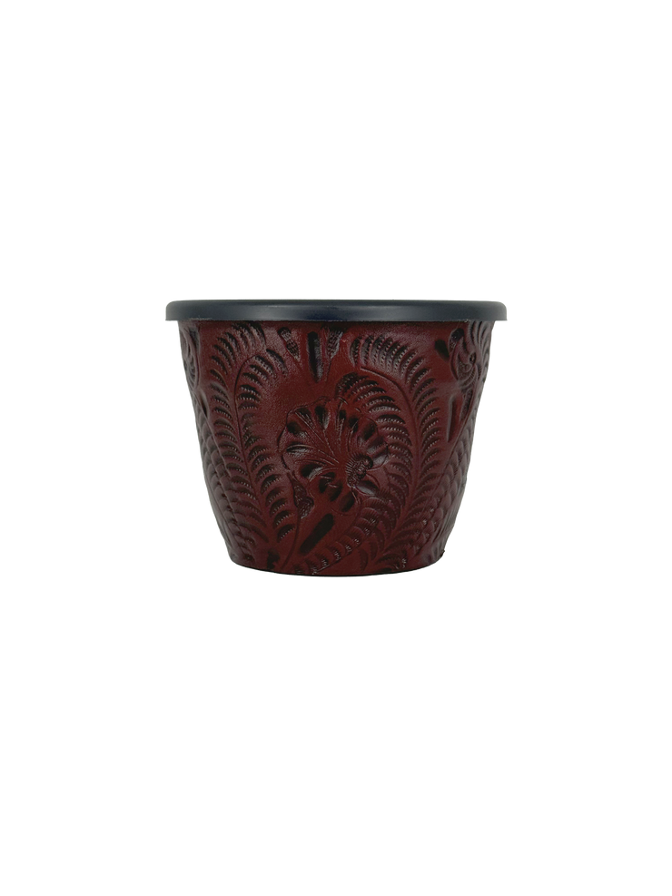 American West at Home 5.5" Round Planter with Tooled Leather - Small