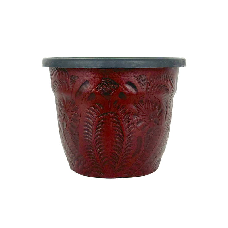 American West at Home 5.5" Round Planter with Tooled Leather - Small