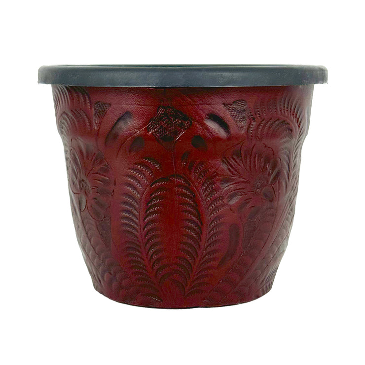 American West at Home 10" Round Planter with Tooled Leather - Large