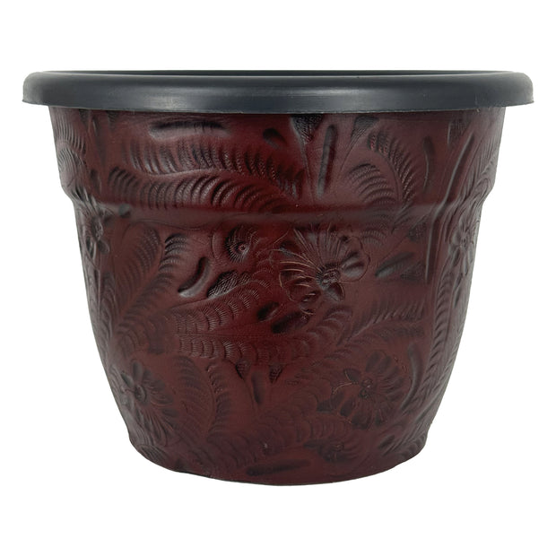 American West at Home 10" Round Planter with Tooled Leather - Large