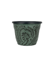 American West at Home 5.5" Round Planter with Tooled Leather - Small