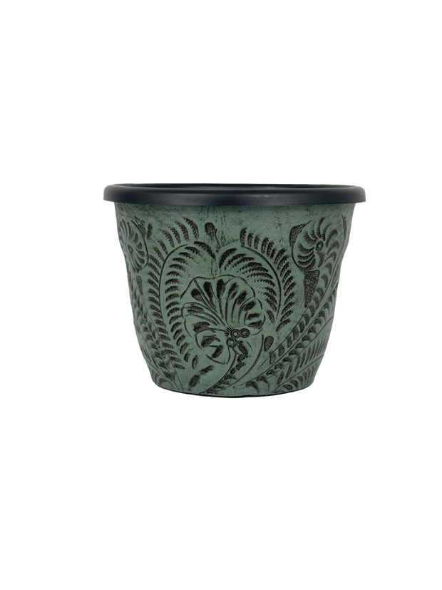 American West at Home 5.5" Round Planter with Tooled Leather - Small