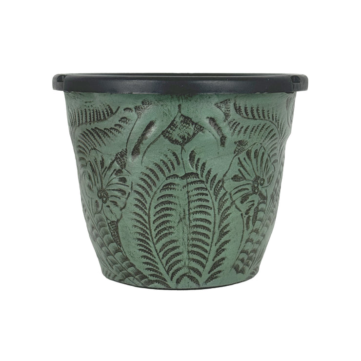 American West at Home 6.5" Round Planter with Tooled Leather - Medium
