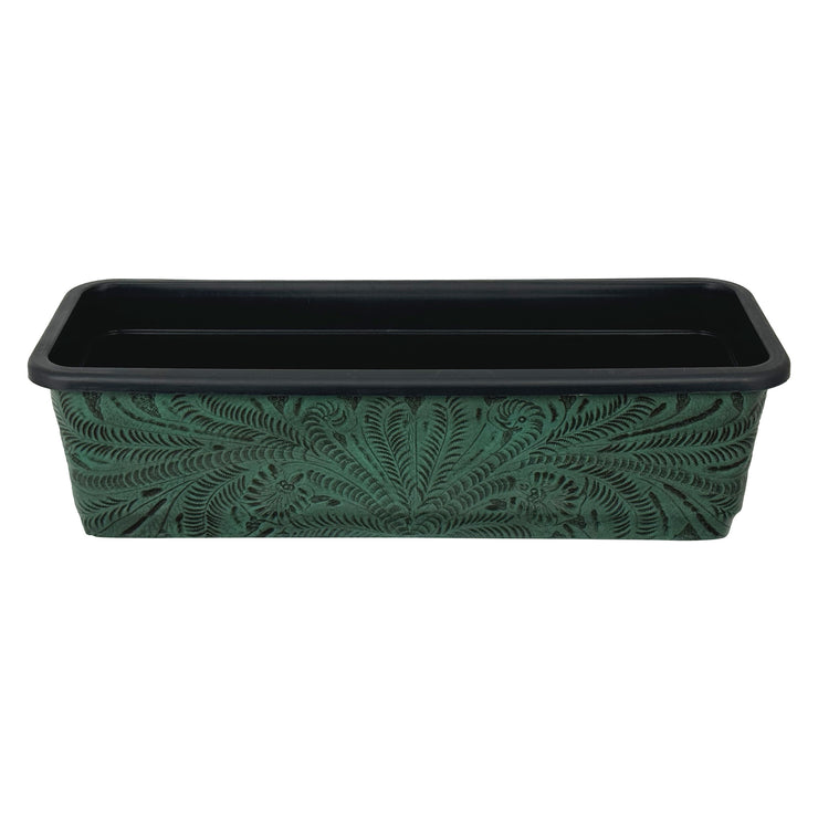 American West at Home 18" Rectangle Planter with Tooled Leather - Large