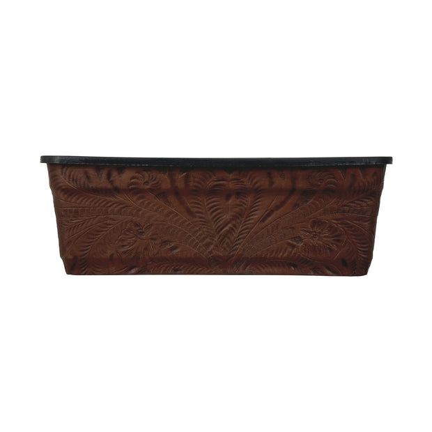 American West at Home 14" Rectangle Planter with Tooled Leather - Medium