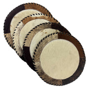 American West at Home Hair-On Hide 13" Round Placemat with Suede Backing - Brindle Center