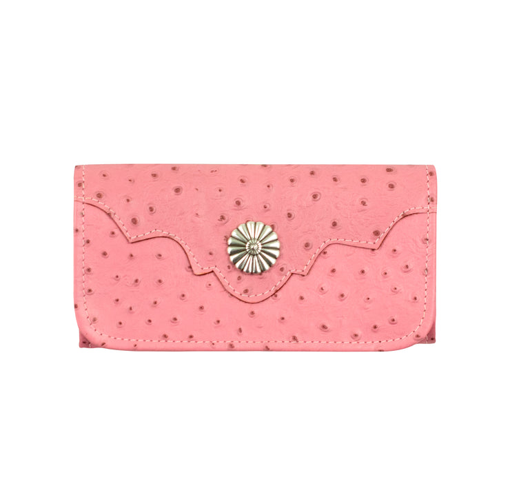 Pink Ostrich Ladies Tri-Fold Wallet