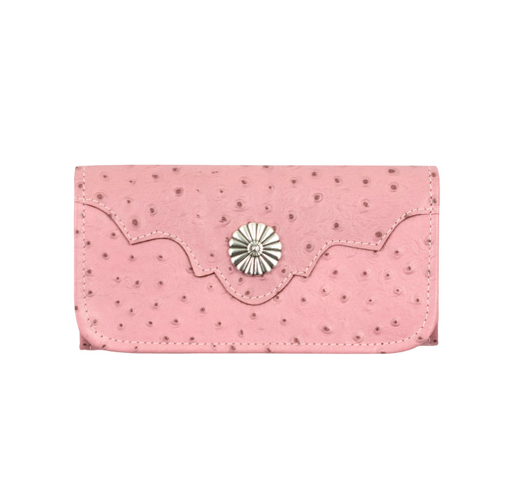 Pink Ostrich Ladies Tri-Fold Wallet