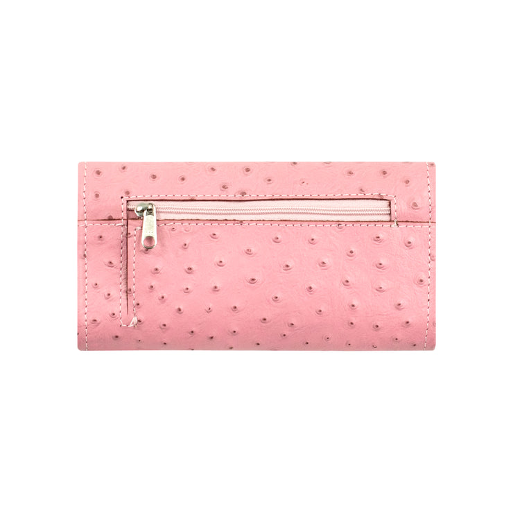 Pink Ostrich Ladies Tri-Fold Wallet